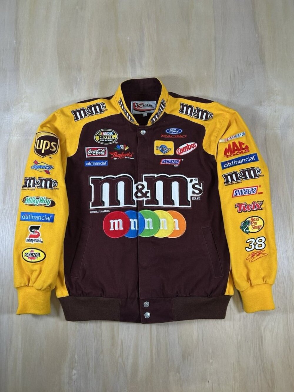 Vintage M&M NASCAR Jacket Elliot Sadler Men’s Size L JH Design Racing Yellow